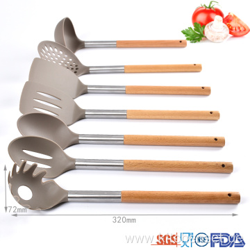 nylon cooking kitchen utensil set with natural wood